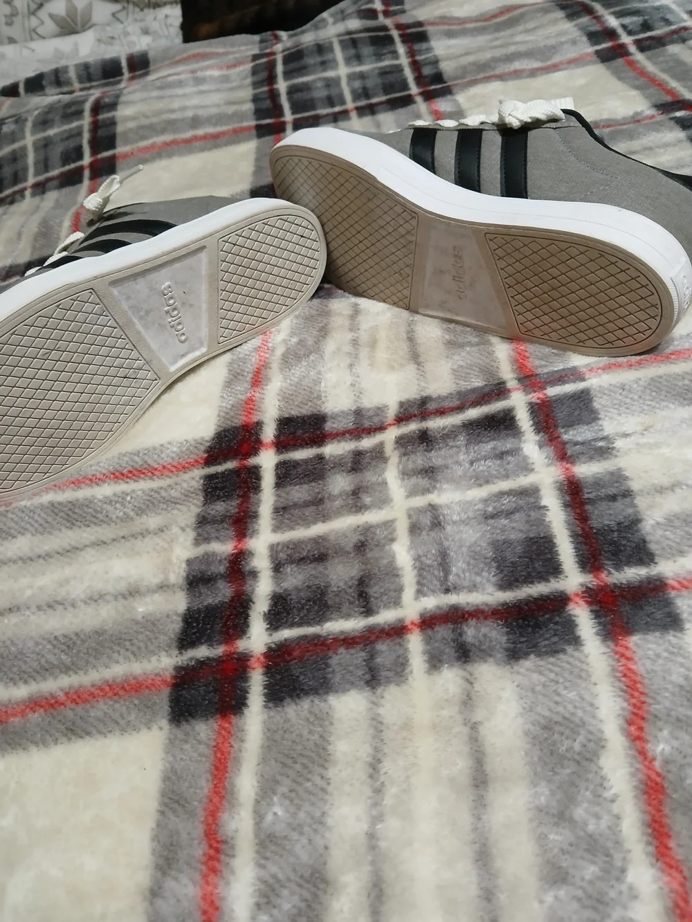 Adidas Daily 2.0, Grey with Black Stripes and Custom Fat White Laces